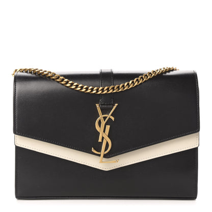 Saint Laurent Smooth Calfskin Monogram Sulpice Chain Wallet Black White 1 of 12