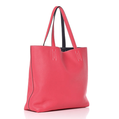Hermes Taurillon Clemence Double Sens 36 Reversible Tote Bleu Nuit Rose Extreme 8 of 14