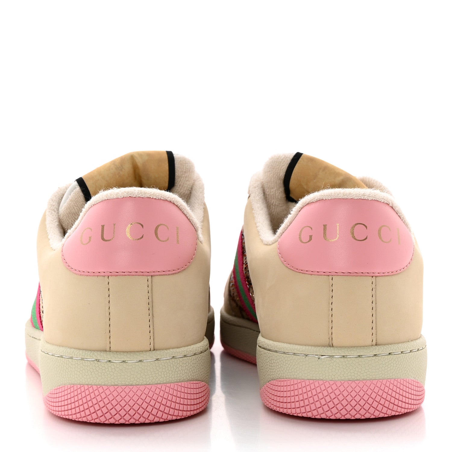 Gucci New GG Monogram Nubuck Web Crystal Embellished Womens Screener Sneakers 38 Camel Ebony Wild Rose 5 of 9