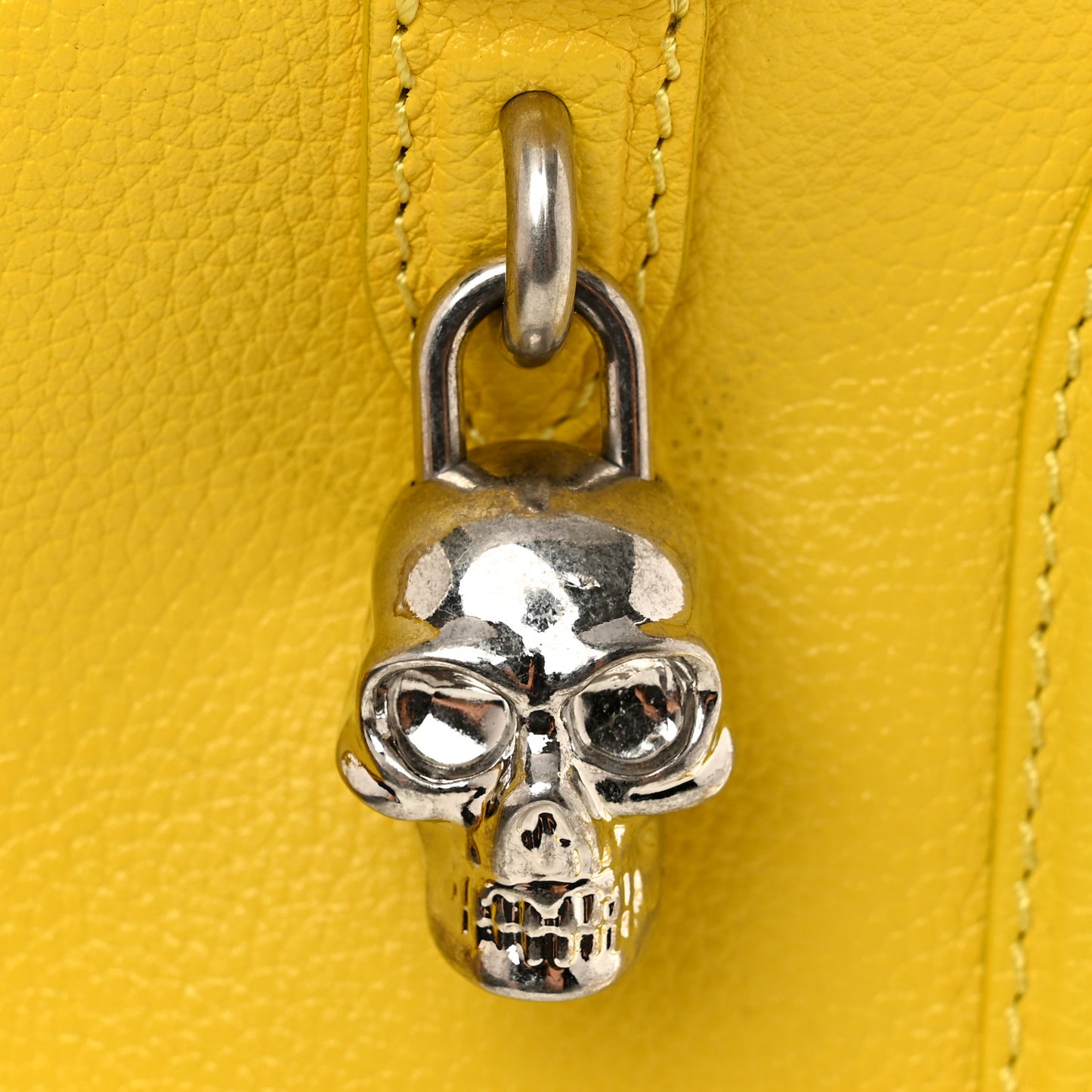 Pebbled Calfskin Mini Skull Padlock Zip Around Tote Imperial Yellow