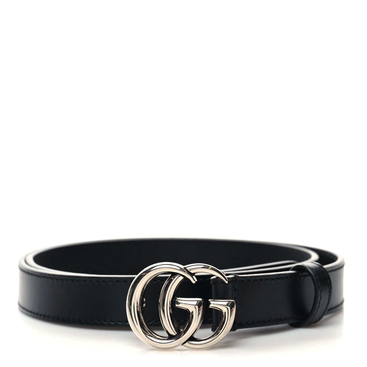 Gucci Plutone Calfskin Palladium Double G 20mm Belt 80 32 Black 1 of 5