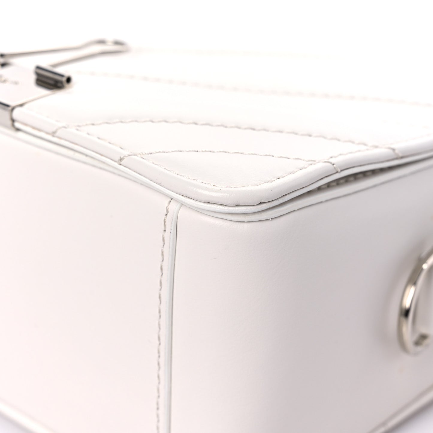 Calfskin Striped Diag Binder Flap Bag White
