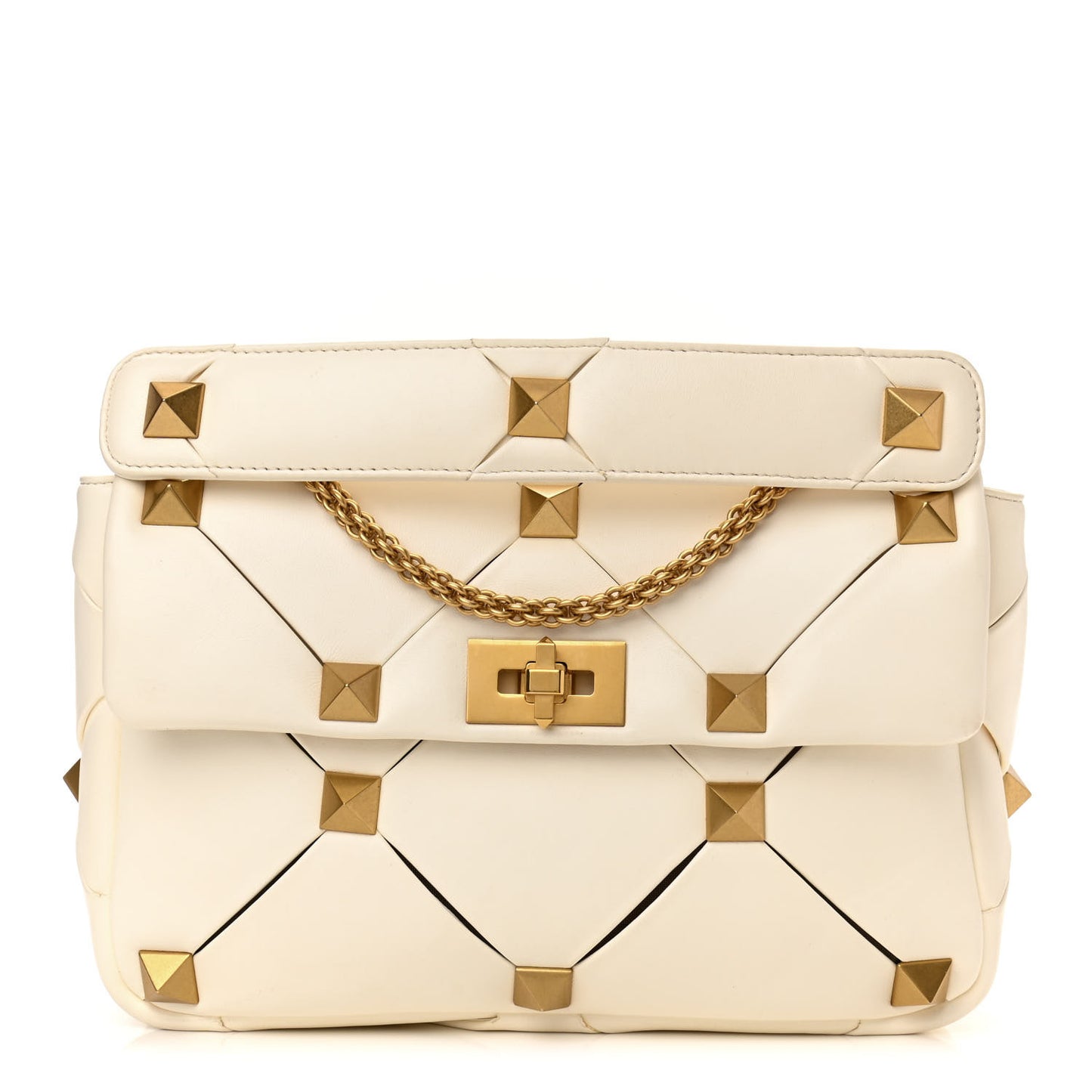 Nappa Large Roman Stud Craving Shoulder Bag Ivory