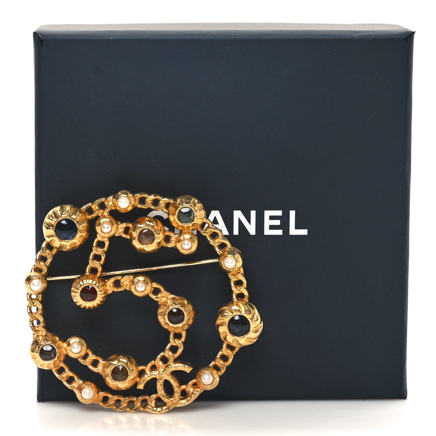 Chanel Pearl Crystal 5 CC Brooch Gold 4 of 4