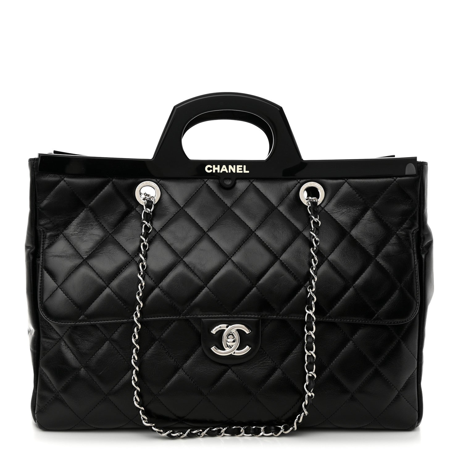 Chanel Glazed Calfskin Quilted Large CC Delivery Tote Black 1 of 12