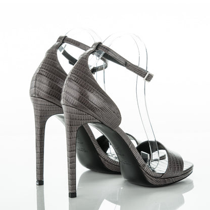 Saint Laurent Lizard Calfskin Embossed Jane 105 Ankle Strap Sandals 39.5 Earth 4 of 7
