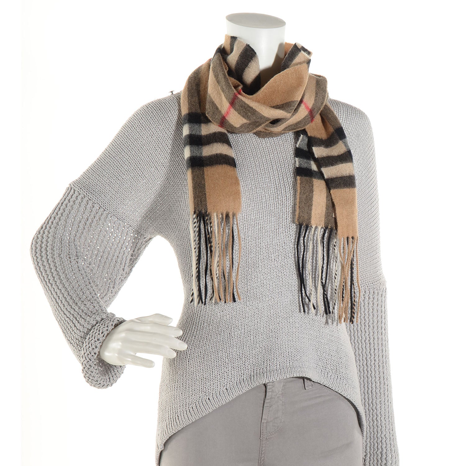Burberry Cashmere Giant Check Skinny Scarf Camel 2 of 3