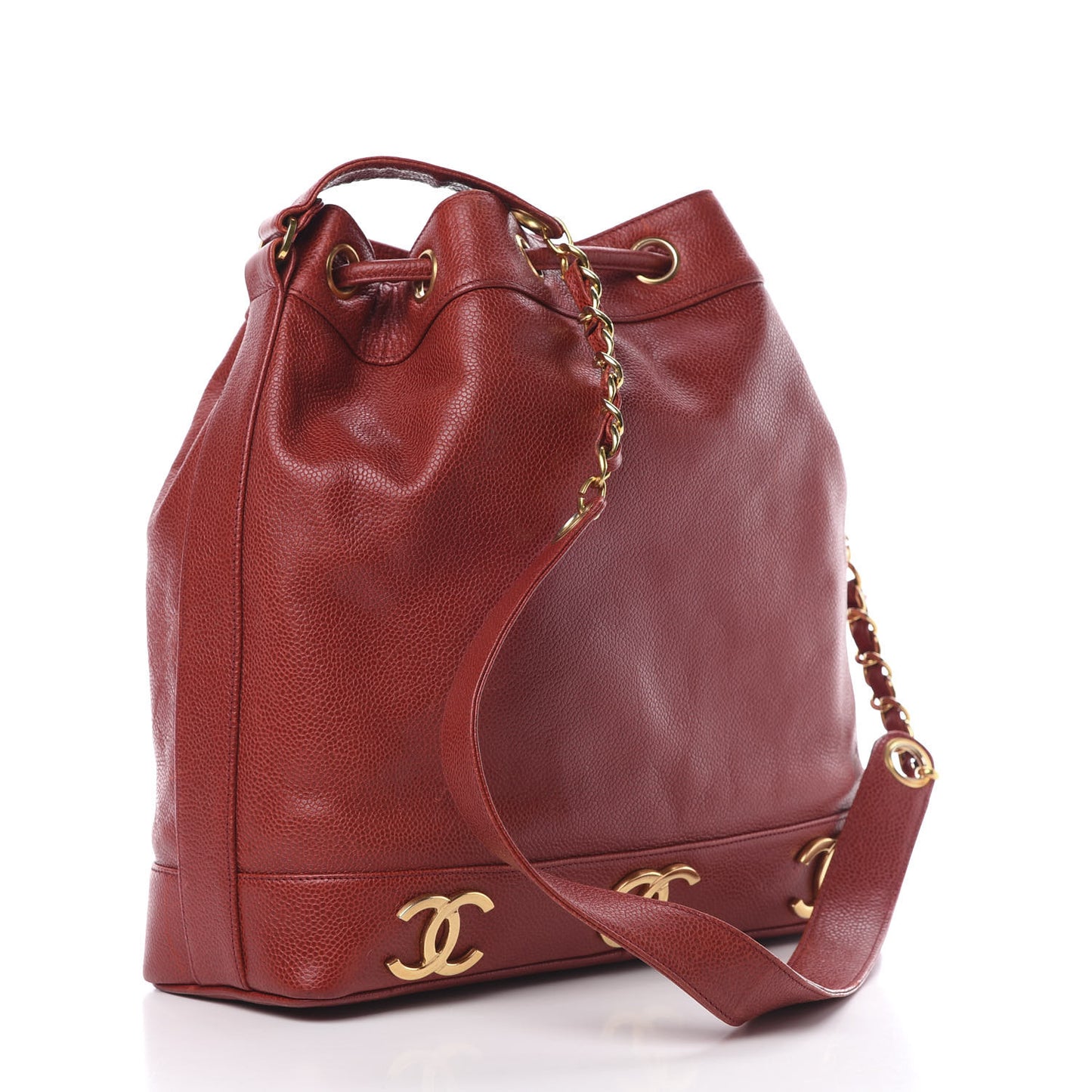 Caviar CC Drawstring Shoulder Bag Red