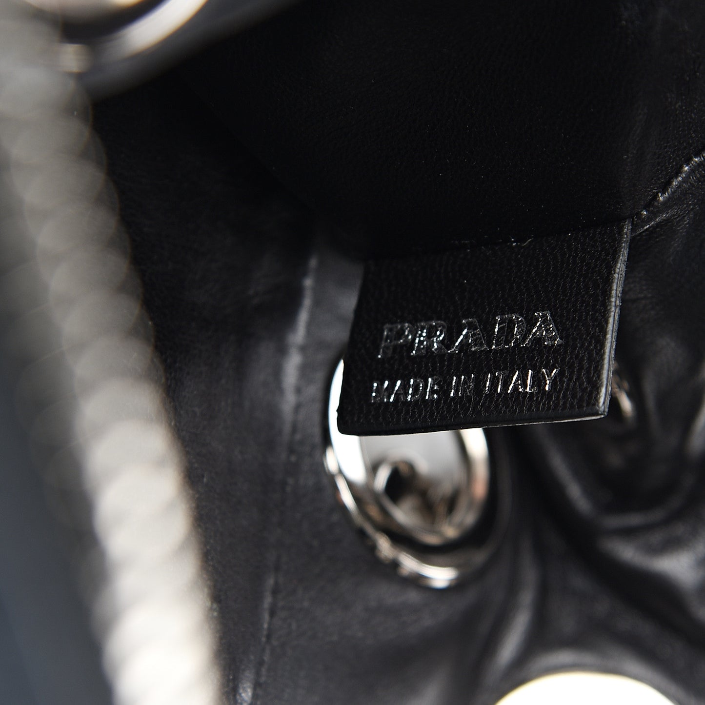 Vitello Daino Grommet Chain Satchel Bag Black