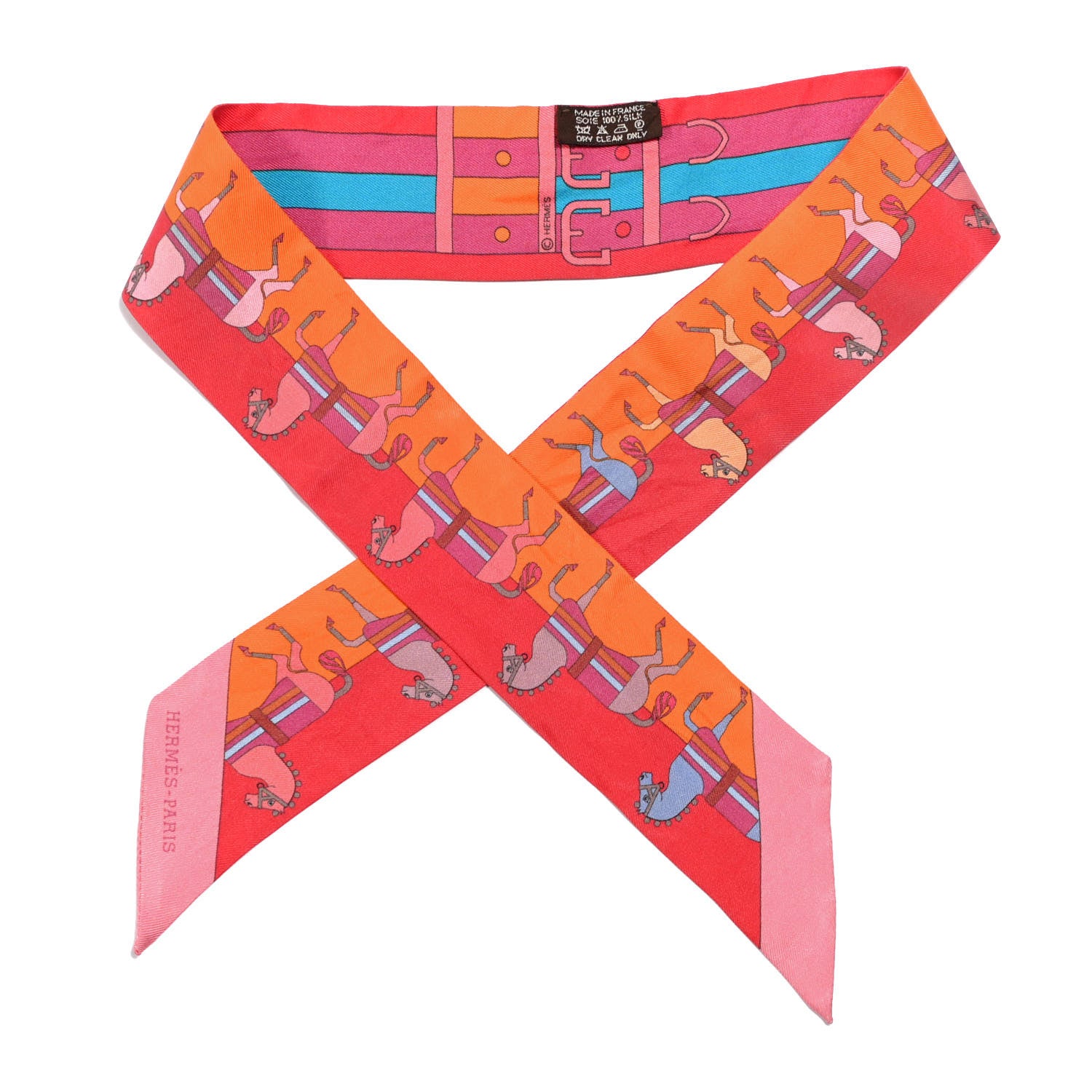 Hermes Silk Rocabar Twilly Orange Rouge Framboise 1 of 4