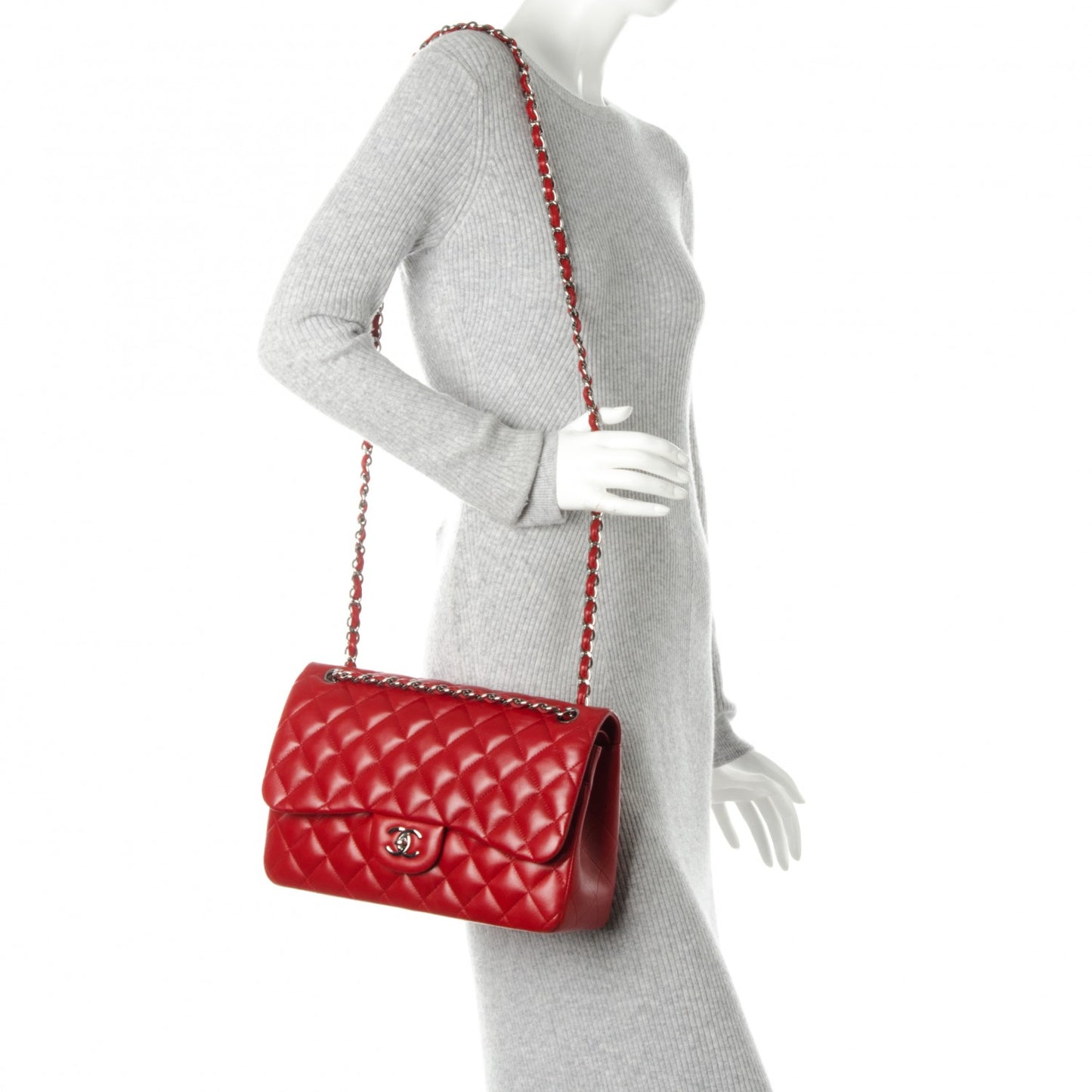 Lambskin Quilted Jumbo Double Flap Red