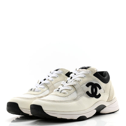 Chanel Mesh Suede Calfskin Grained Calfskin Womens CC Sneakers 39 White Black 3 of 11