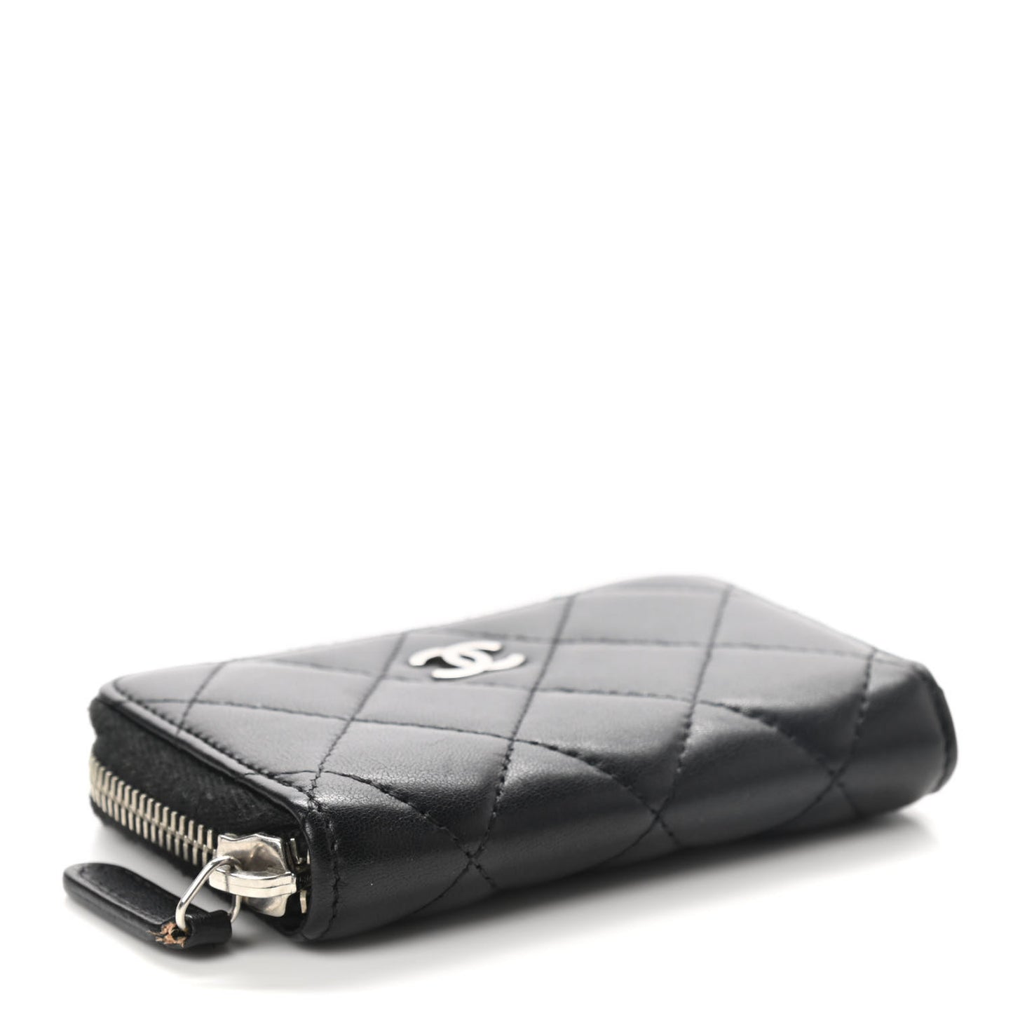 Lambskin Quilted Zip Around Coin Purse Black