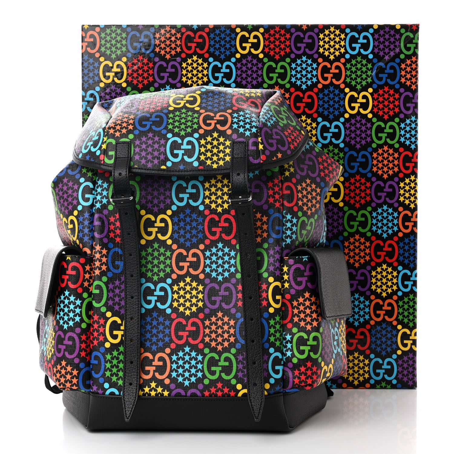 Gucci GG Supreme Monogram Psychedelic Medium Double Buckle Backpack Black Multicolor 11 of 11