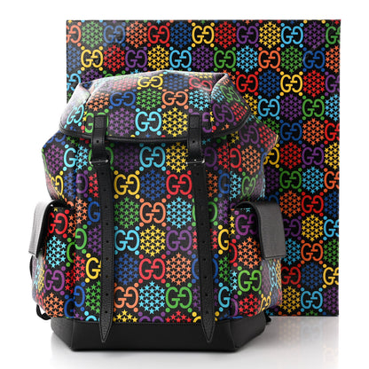 Gucci GG Supreme Monogram Psychedelic Medium Double Buckle Backpack Black Multicolor 11 of 11
