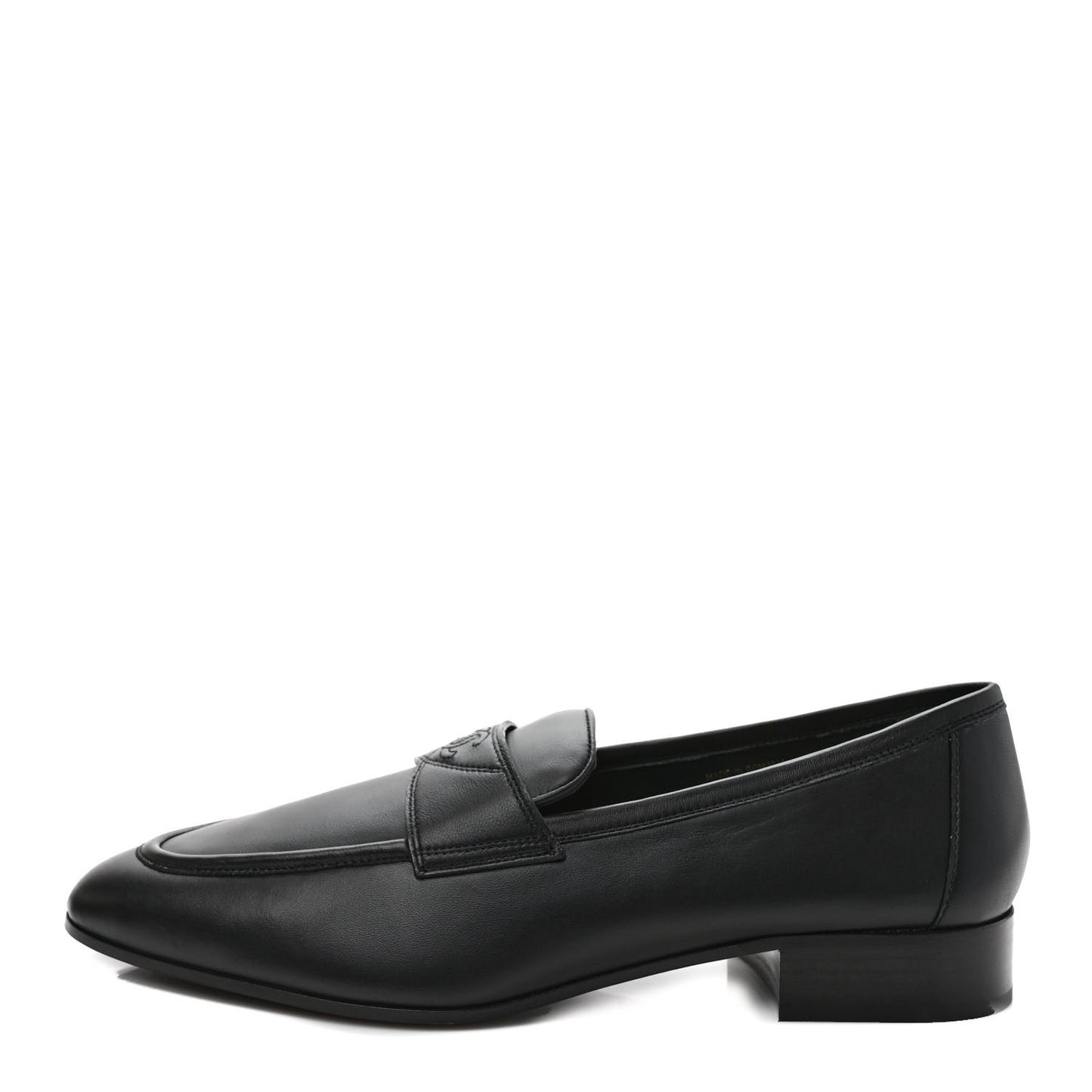 Calfskin Mens Stitched CC Loafers 45 45 Black