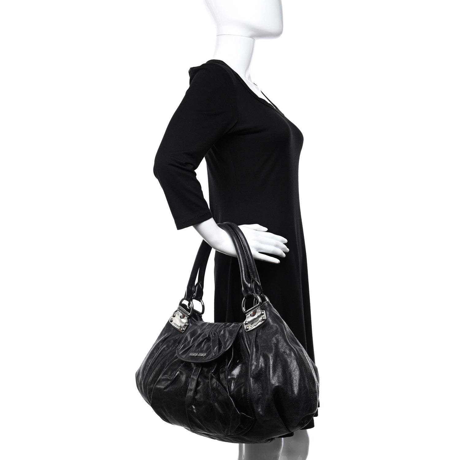 Miu Miu Vitello Lux Gathered Hobo Black 3 of 9