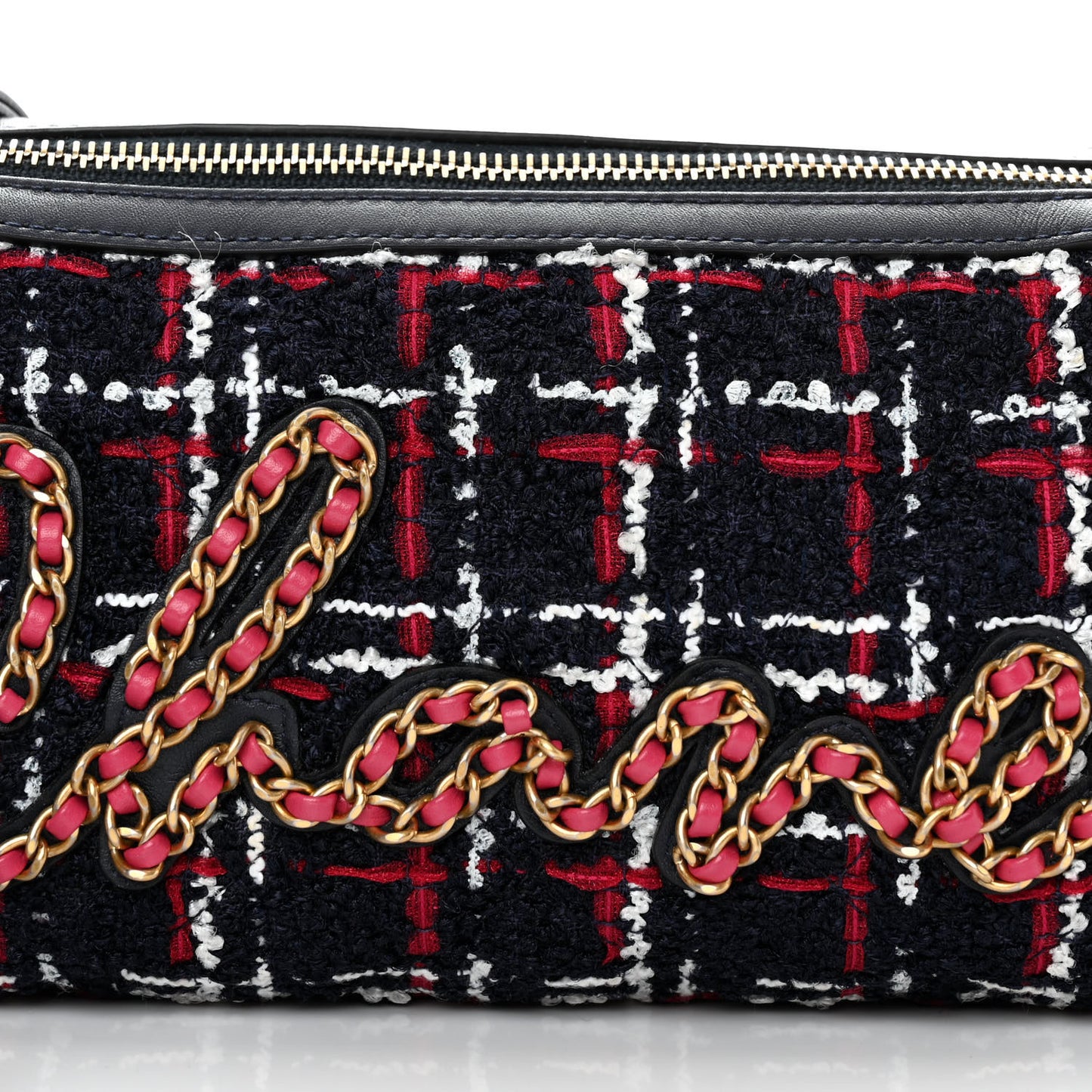 Tweed Calfskin Signe Bowling Bag Navy Multicolor