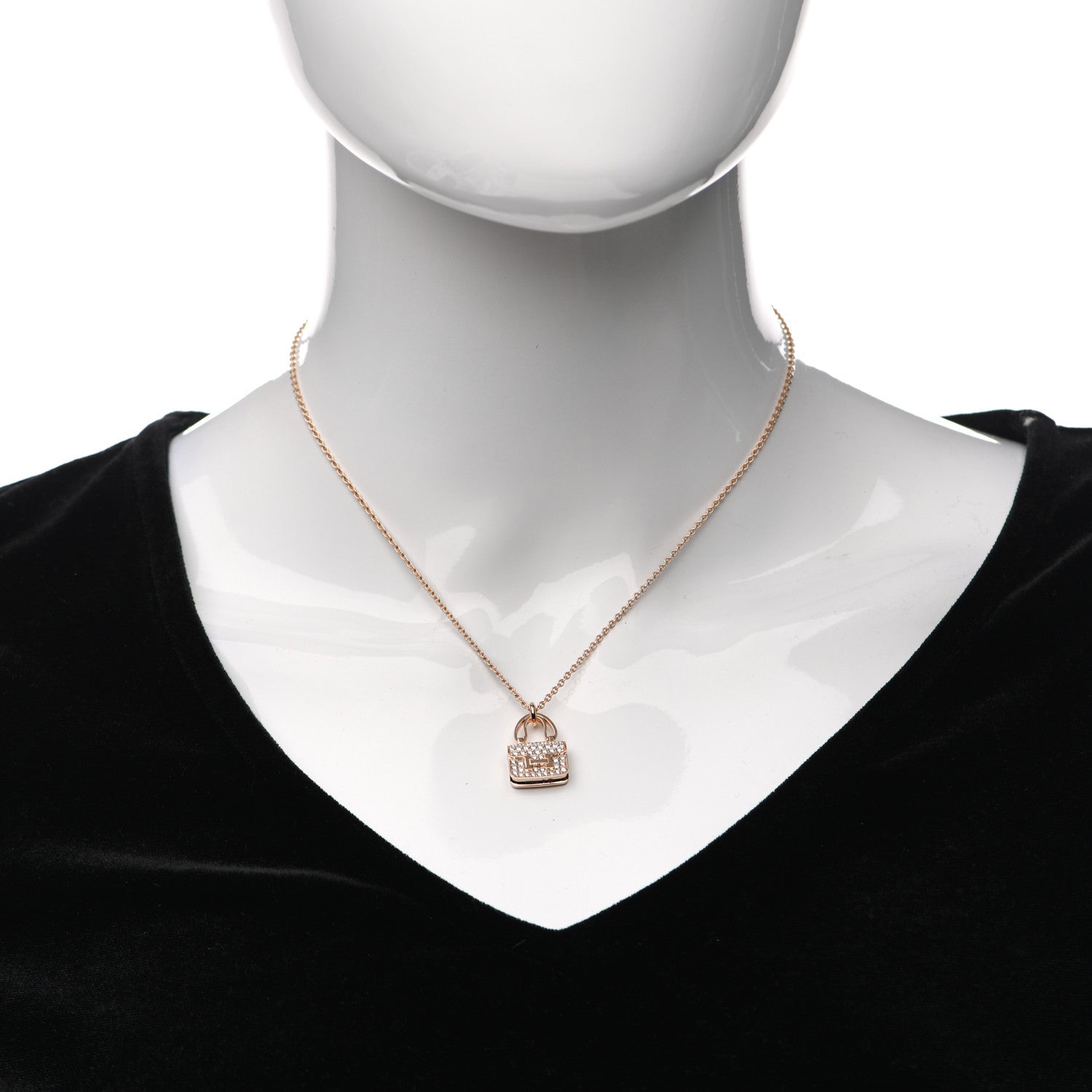 Hermes 18K Rose Gold Diamond Constance Amulettes Pendant Necklace 2 of 7