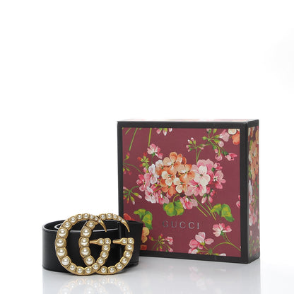 Gucci Moon Calfskin Pearl Double G 70mm Belt 80 32 Black Cream 6 of 6