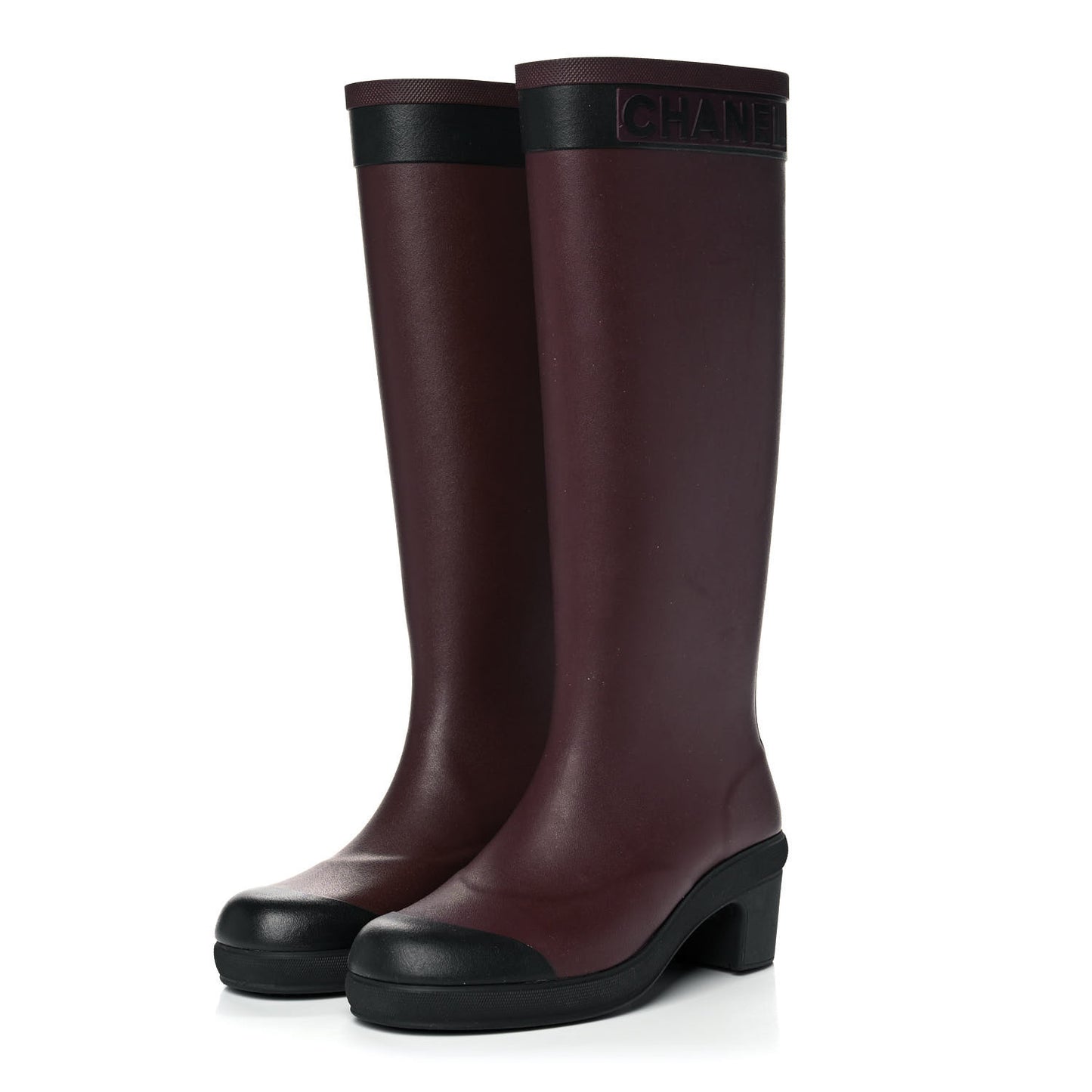 Rubber Logo Rain Boots 36 Burgundy Black