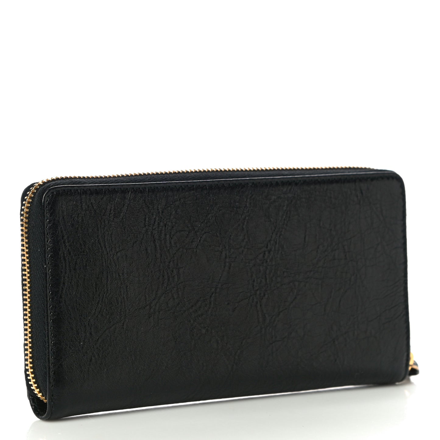 Agneau Classic Gold Hardware Continental Zip Around Wallet Black