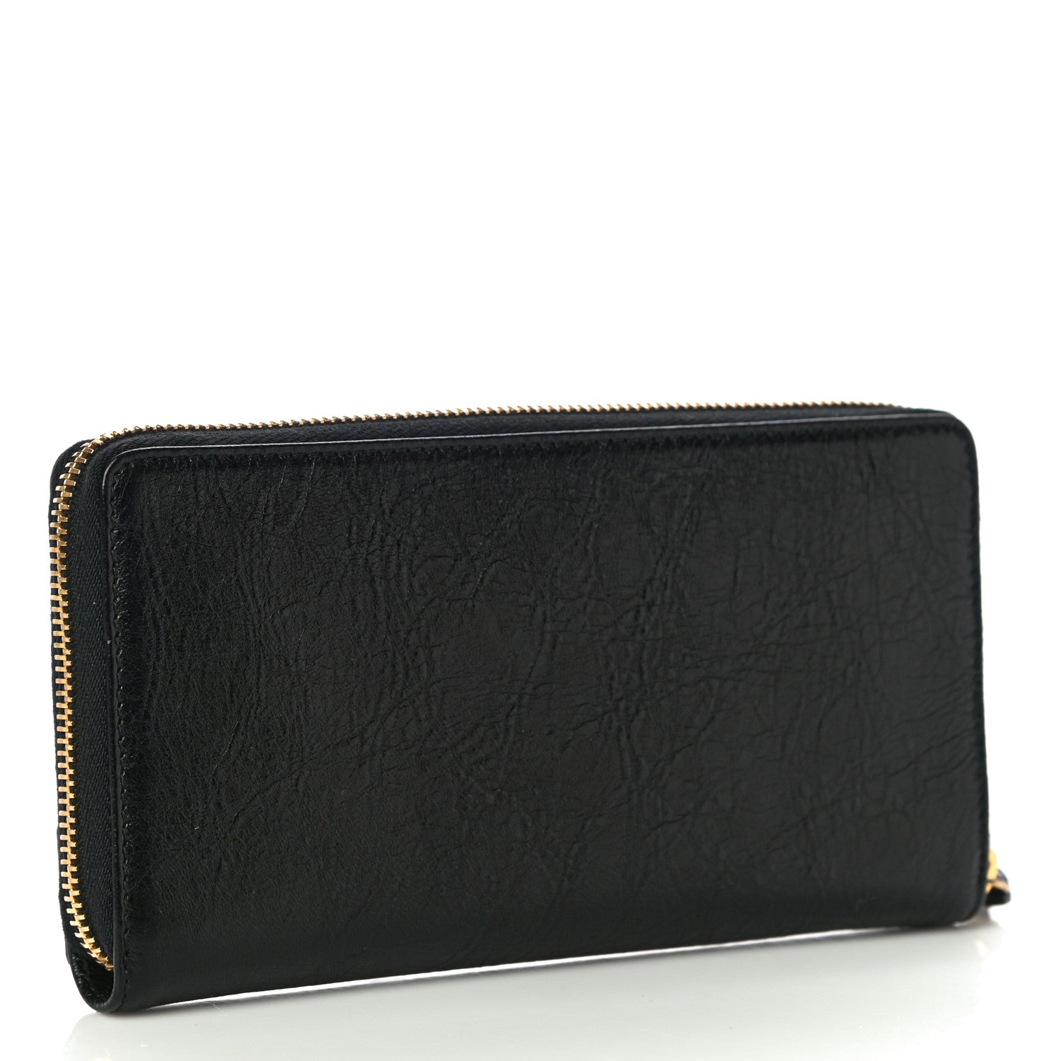 Balenciaga Agneau Classic Gold Hardware Continental Zip Around Wallet Black 3 of 9
