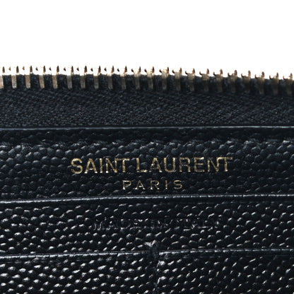 Saint Laurent Grain De Poudre Matelasse Chevron Monogram Zip Around Wallet Black 6 of 10