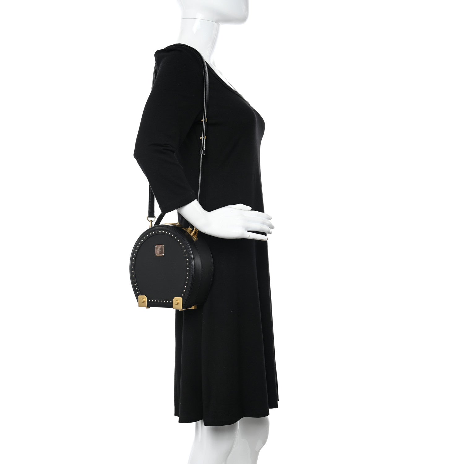 MCM Monogram Coated Canvas Berlin Studded Hat Box Crossbody Black 2 of 9
