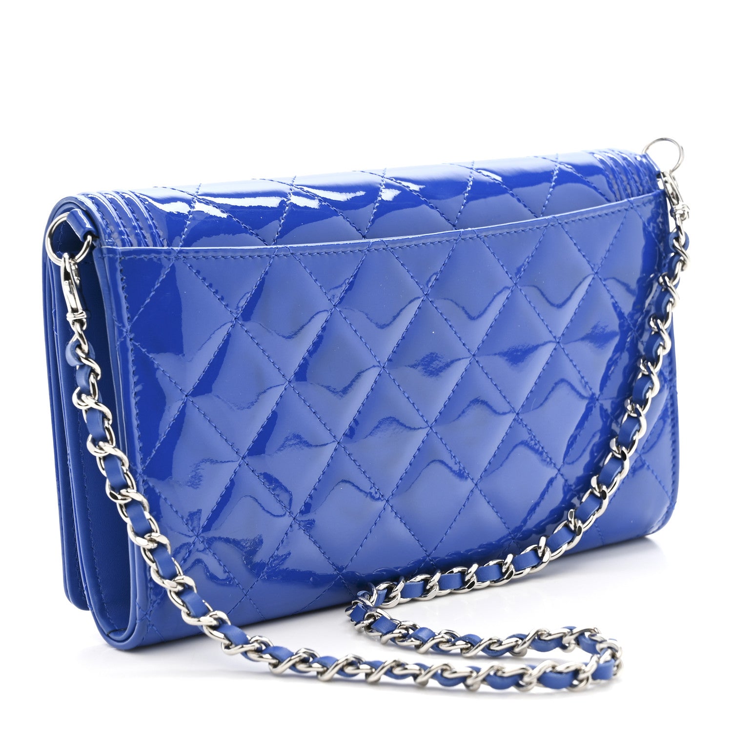 Chanel Patent Calfskin Quilted Boy Wallet on Removable Chain Blue 4 of 16