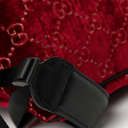 Gucci Velvet GG Monogram Textured Calfskin Web Small Double Buckle Backpack Red Cipria Black 10 of 10