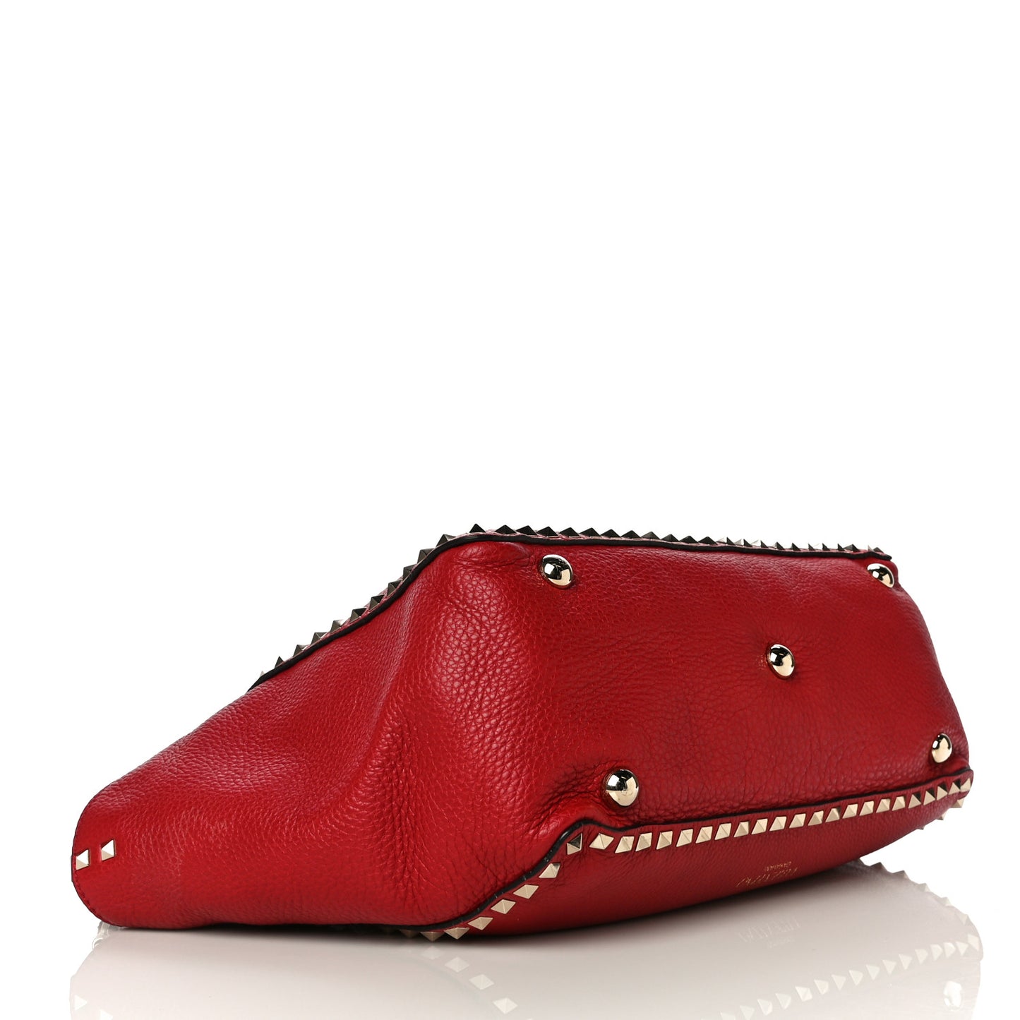 Pebbled Calfskin Medium Rockstud Tote Rosso Valentino
