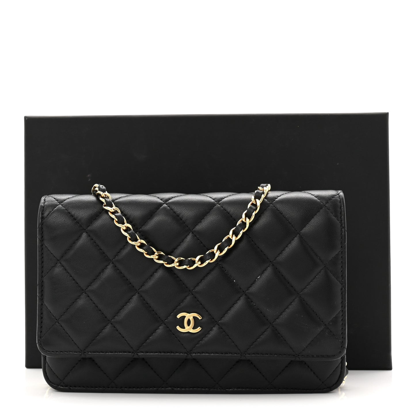 Lambskin Quilted Wallet On Chain WOC Black