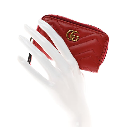 Gucci Calfskin Matelasse GG Marmont Zip Around Key Case Hibiscus Red 2 of 7