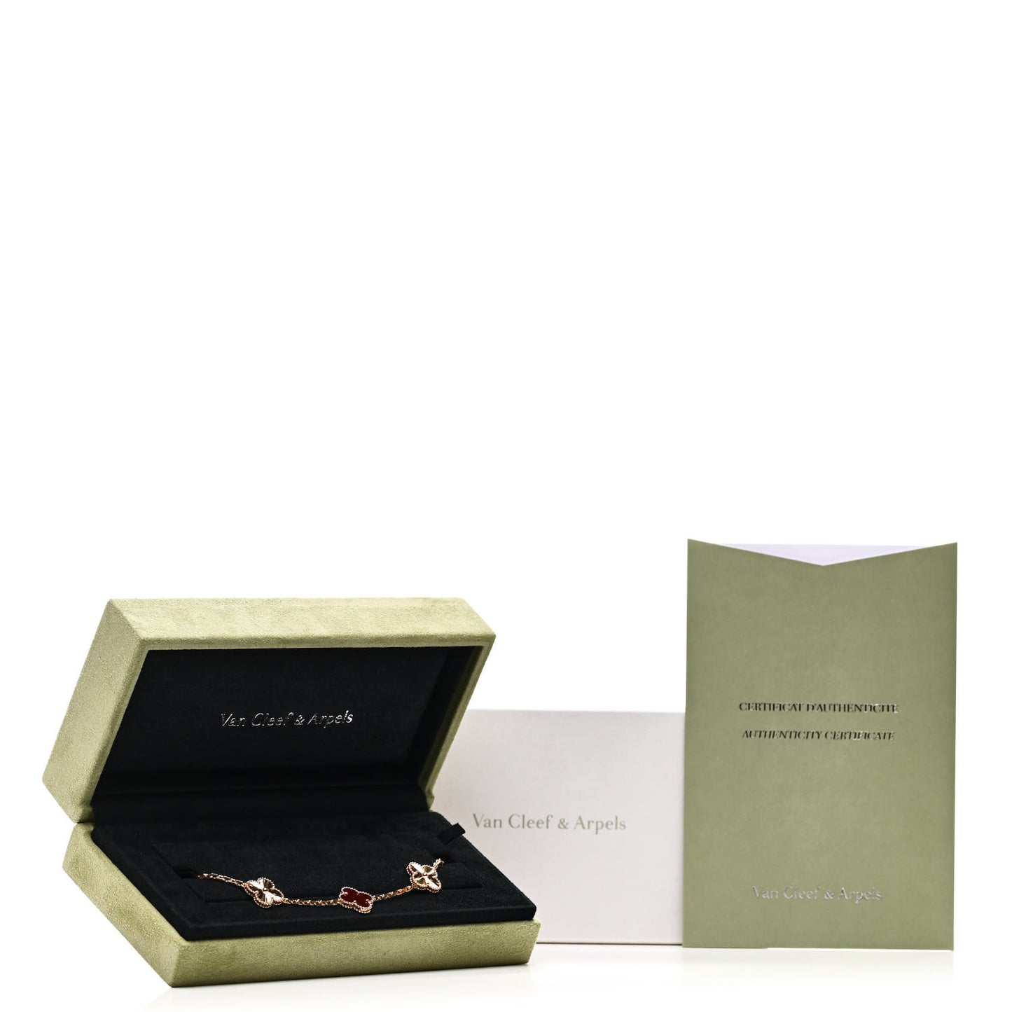 18K Rose Gold Carnelian 5 Motifs Guilloche Vintage Alhambra Bracelet