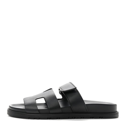 Hermes Calfskin Womens Chypre Sandals 38 Black 1 of 8