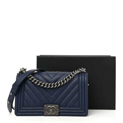 Chanel Caviar Chevron Quilted Medium Boy Flap Navy 12 of 12