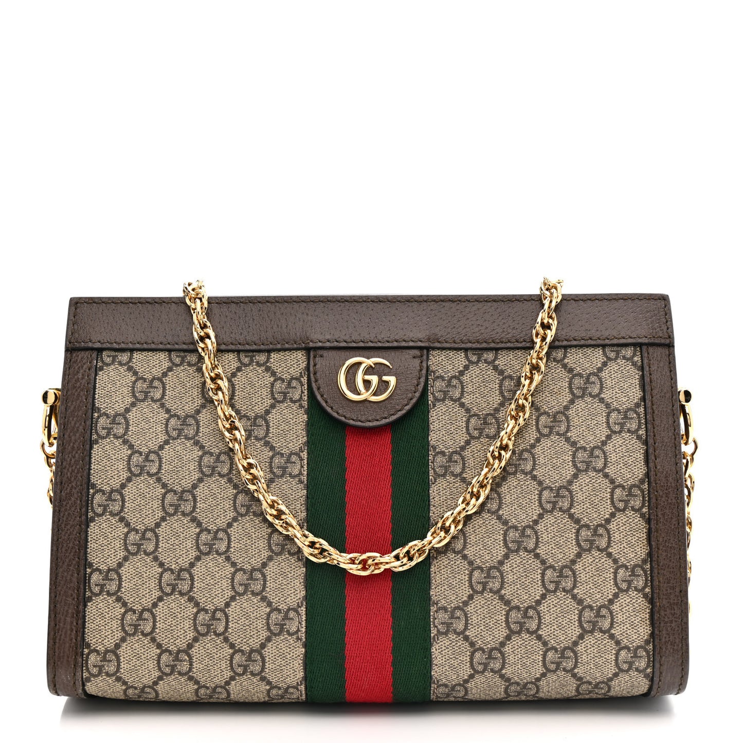 GG Supreme Monogram Web Small Ophidia Chain Shoulder Bag Brown