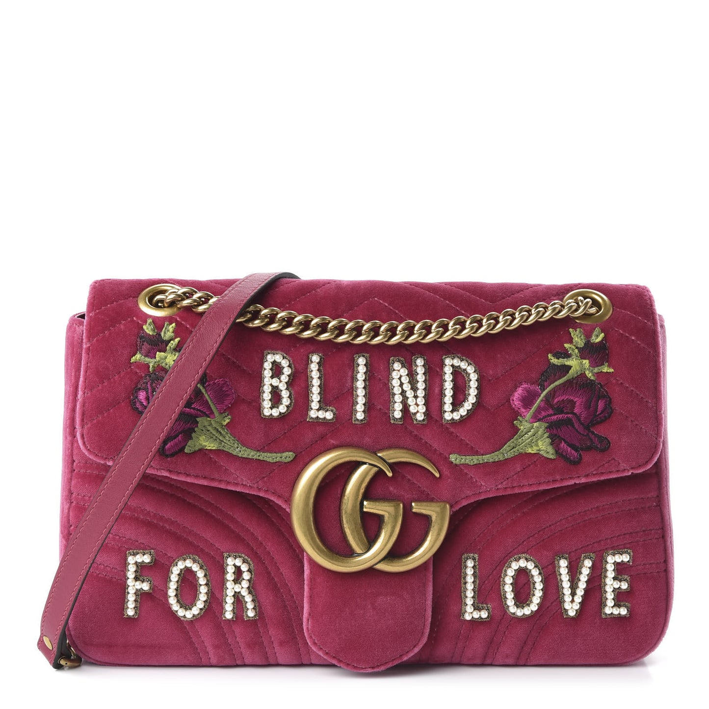 Velvet Matelasse Blind for Love Embroidered Medium GG Marmont Shoulder Bag Light Raspberry Rose Multicolor