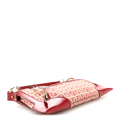 Fendi Zucchino Cuoio Small Chef Pocket Shoulder Bag Mogano Panna Rosso 4 of 11