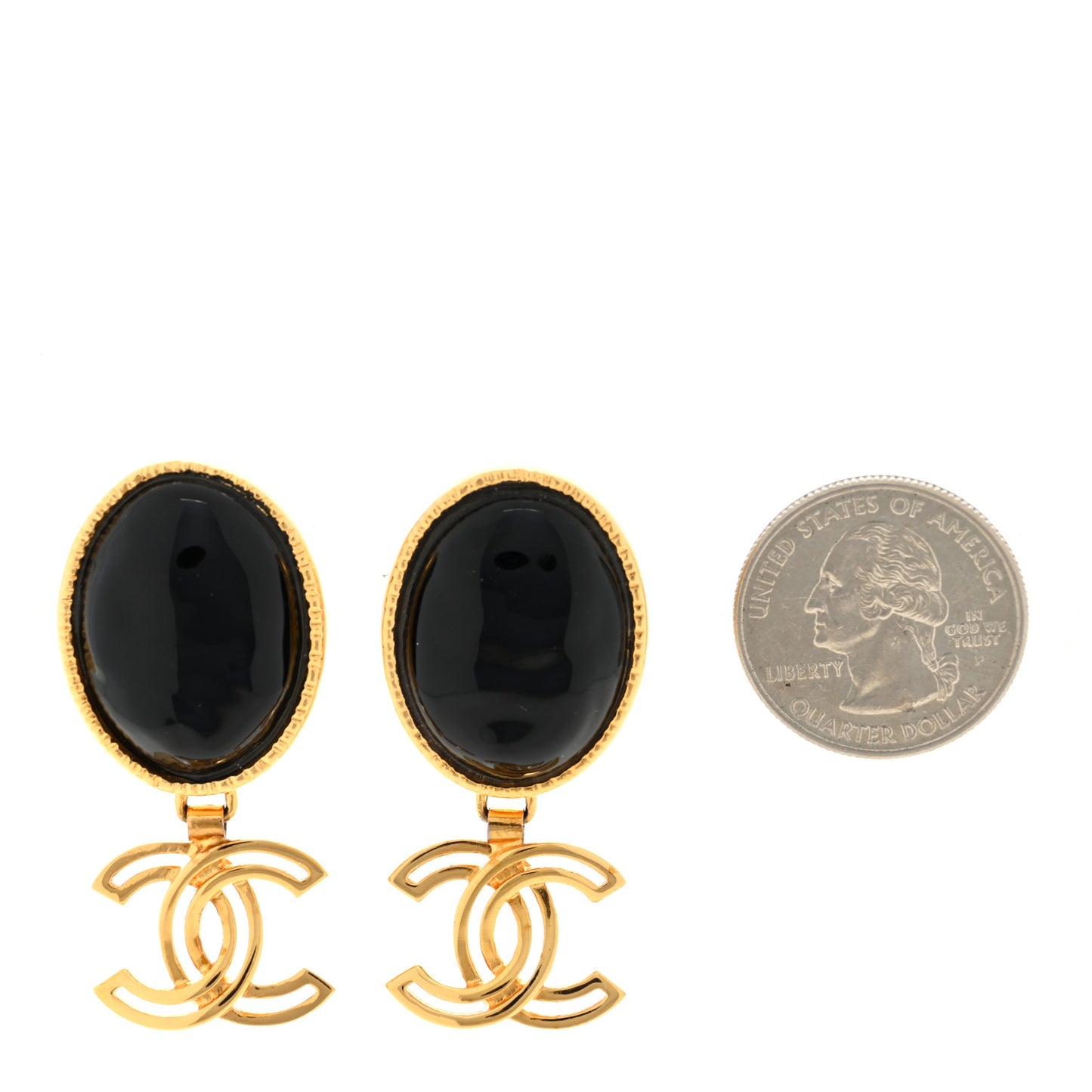 Resin Crystal CC Heart Drop Earrings Black Gold
