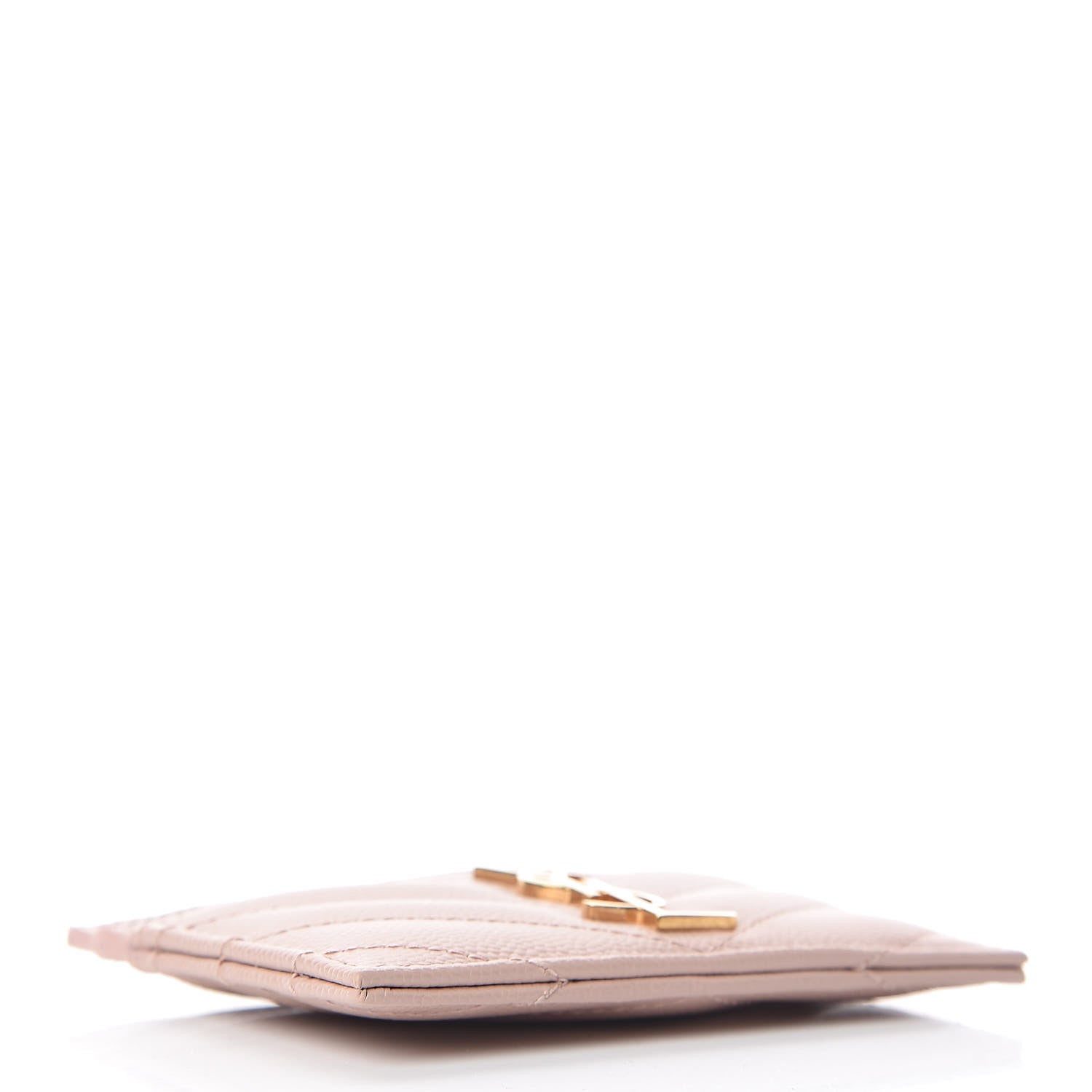 Saint Laurent Grain De Poudre Matelasse Chevron Monogram Credit Card Case Pale Pink 4 of 8