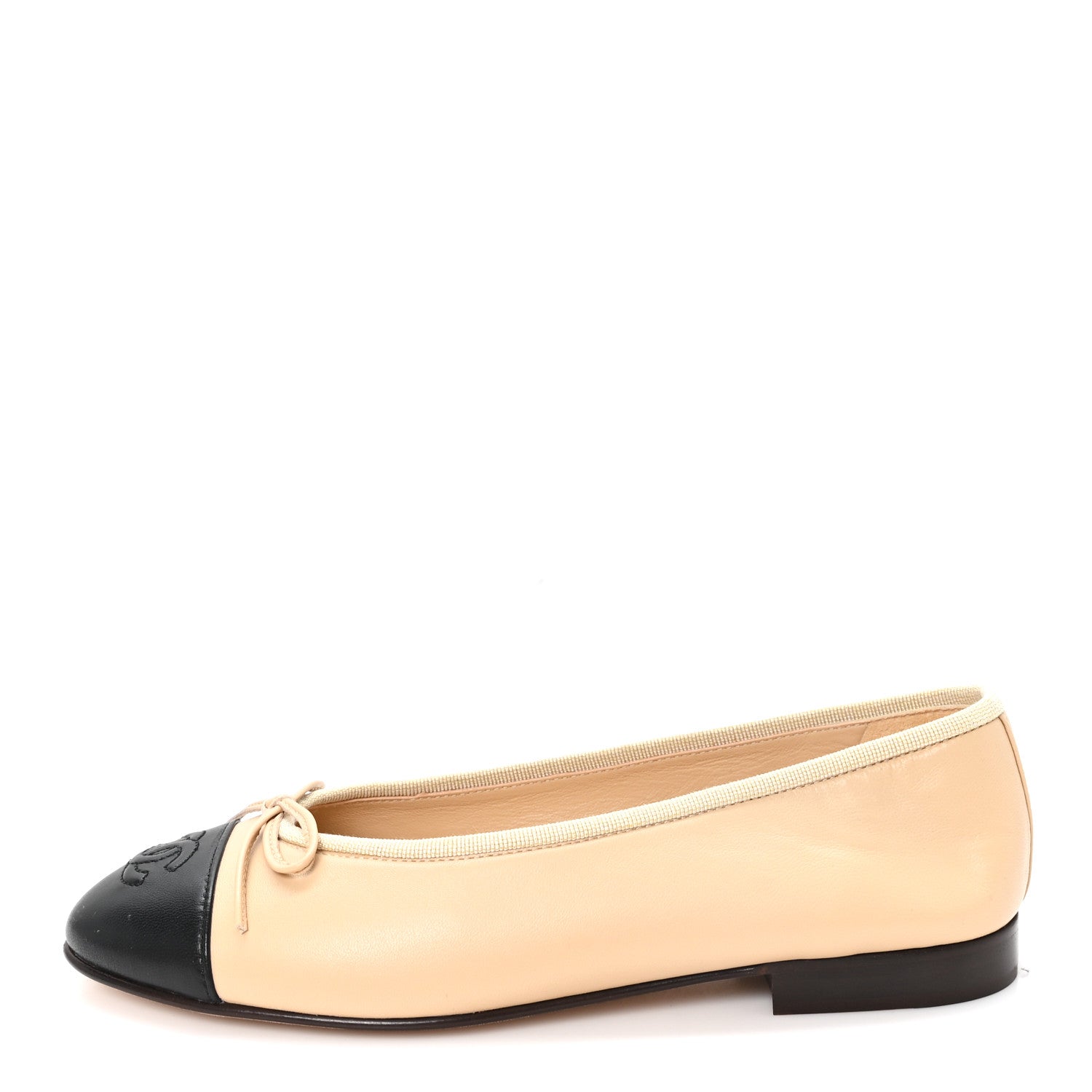 Chanel Lambskin Cap Toe CC Ballerina Flats 35.5 Beige Black 1 of 10