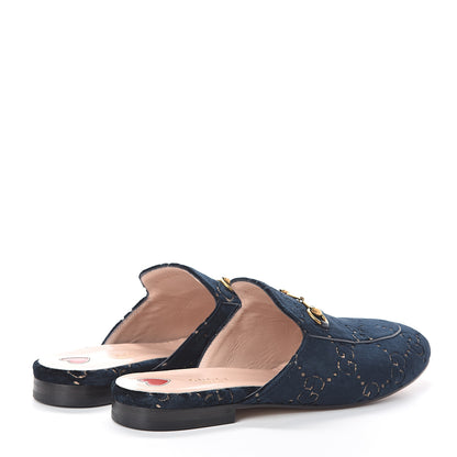 Gucci Velvet GG Monogram Womens Princetown Slippers 41 Blue Beige 4 of 7
