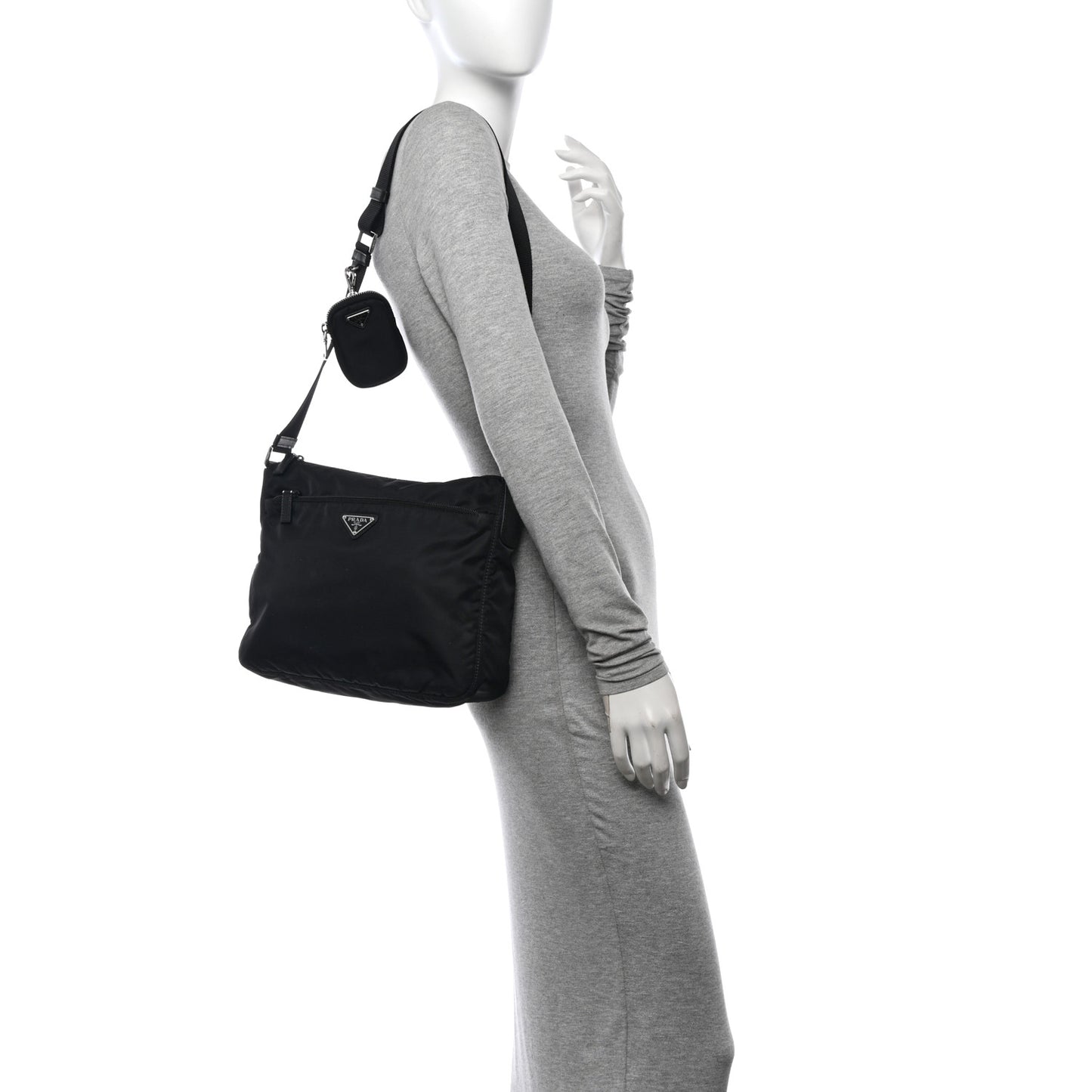 Re-Nylon Vela Saffiano Pocket Double Zip Messenger Bag Black