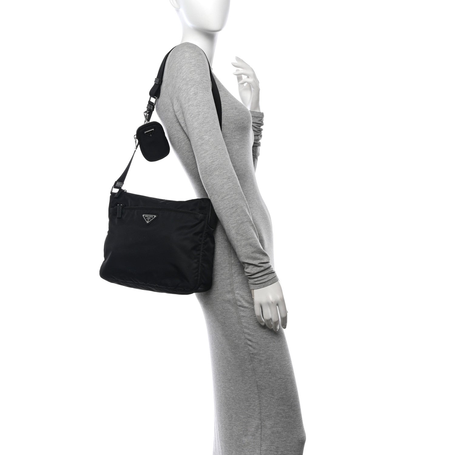 Prada Re-Nylon Vela Saffiano Pocket Double Zip Messenger Bag Black 2 of 10