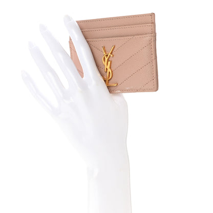 Saint Laurent Grain De Poudre Matelasse Chevron Monogram Credit Card Case Pale Pink 2 of 9