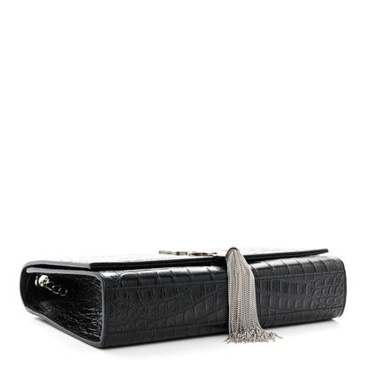 Saint Laurent Calfskin Crocodile Embossed Medium Classic Monogram Kate Tassel Satchel Black 4 of 10