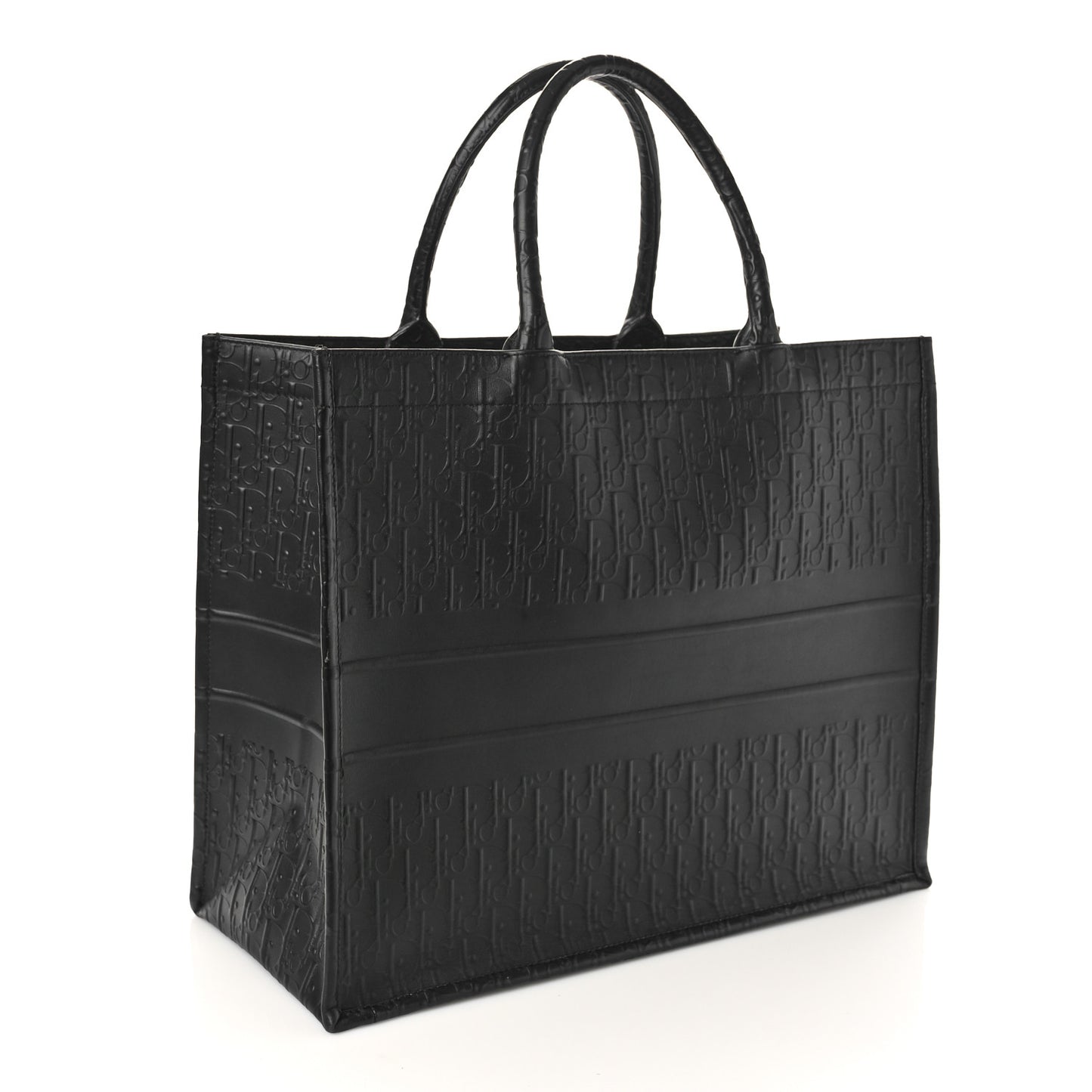 Oblique Calfskin Embossed Large Book Tote Black