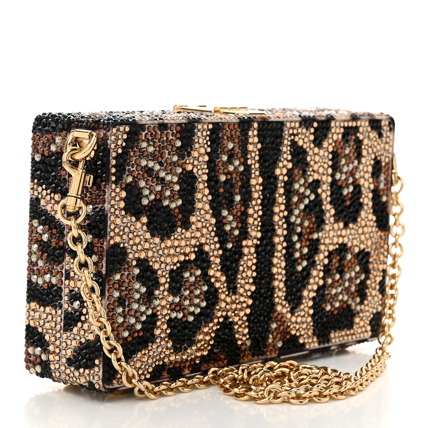DOLCE GABBANA Satin Crystal Embellished Box Leopard